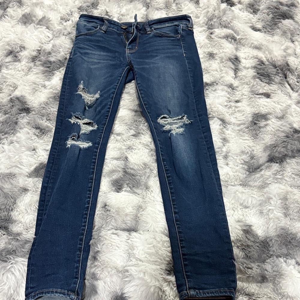 American Eagle Outfitters Dark Blue Distressed Skinny Jeans